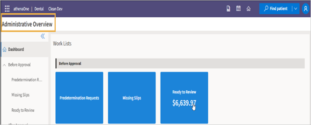 Administrative Overview Dashboard with a yellow highlight box around the header.